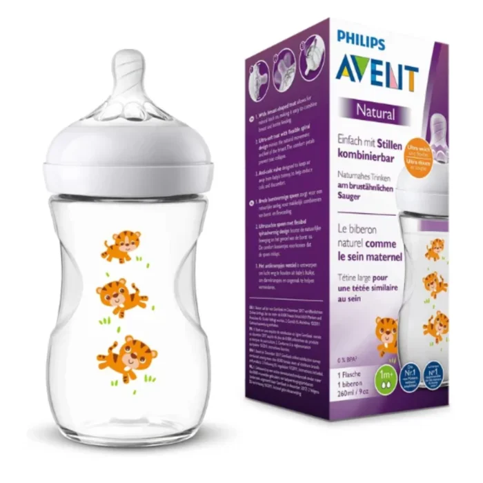 AVENT BIBERON NATURAL TIGRE TÉTINE À DÉBIT LENT 0-12M 260ML