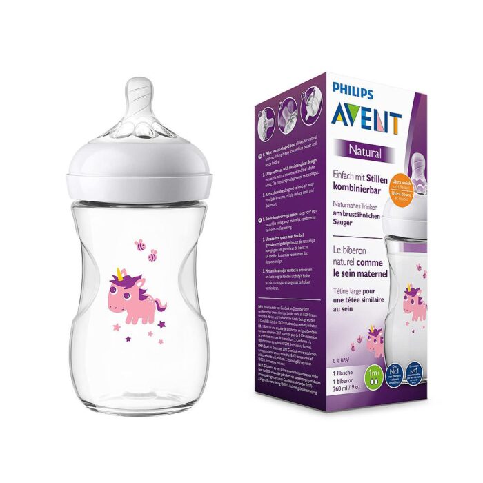 AVENT BIBERON NATURAL UNICORNE TÉTINE À DÉBIT LENT 0-12M 260ML