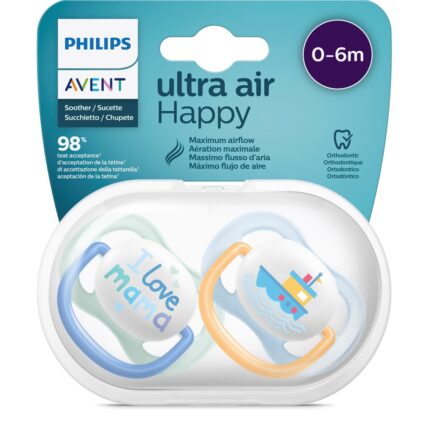 AVENT ULTRA AIR HAPPY SUCETTE ORTHODONTIQUE 0-6M GARÇON 2U